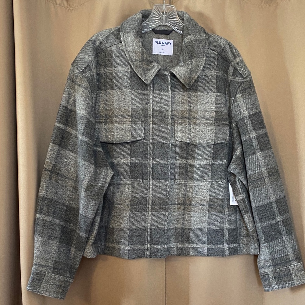 Old Navy Gray Plaid Utility Jacket